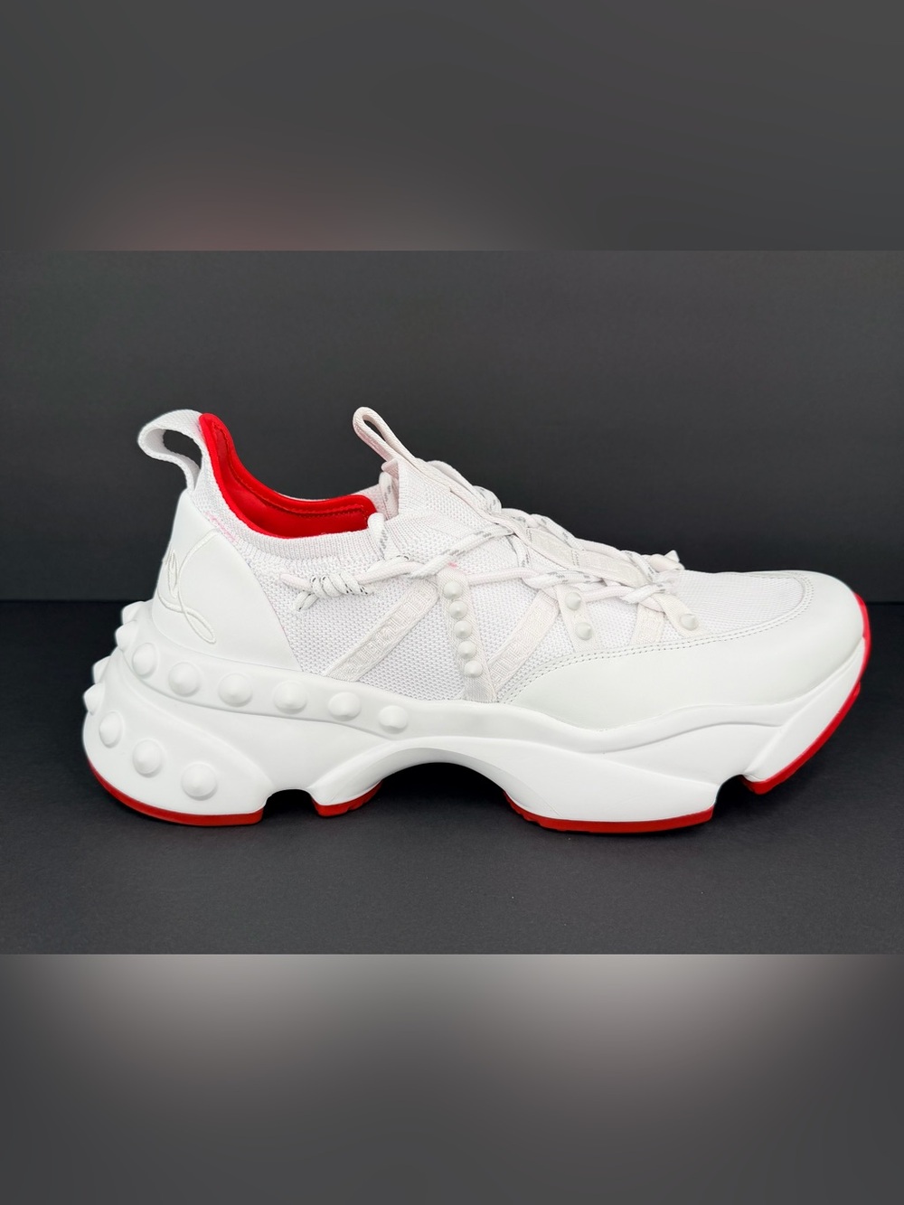 CHRISTIAN LOUBOUTIN Trailrun Leather Neopren Studded Sneakers EU 45.5 - US 12.5
